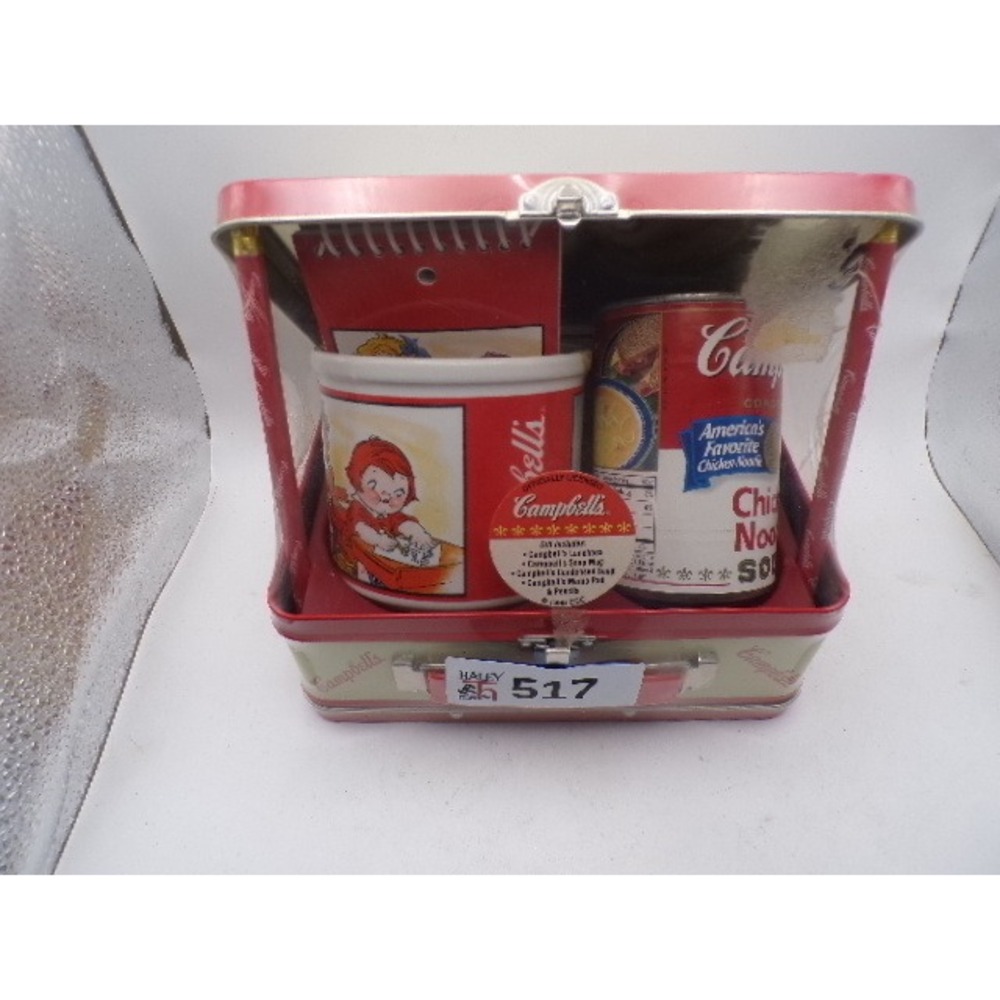 Vintage 1998 Campbells Soup Lunch Box Gift Set Mug Memo Pad Sealed Houston Harve
